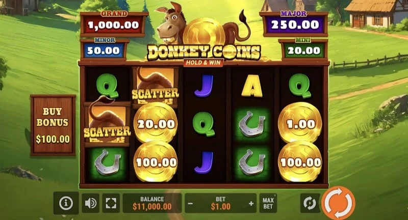 Donkey Coins Hold & Win - pantalla principal con carretes